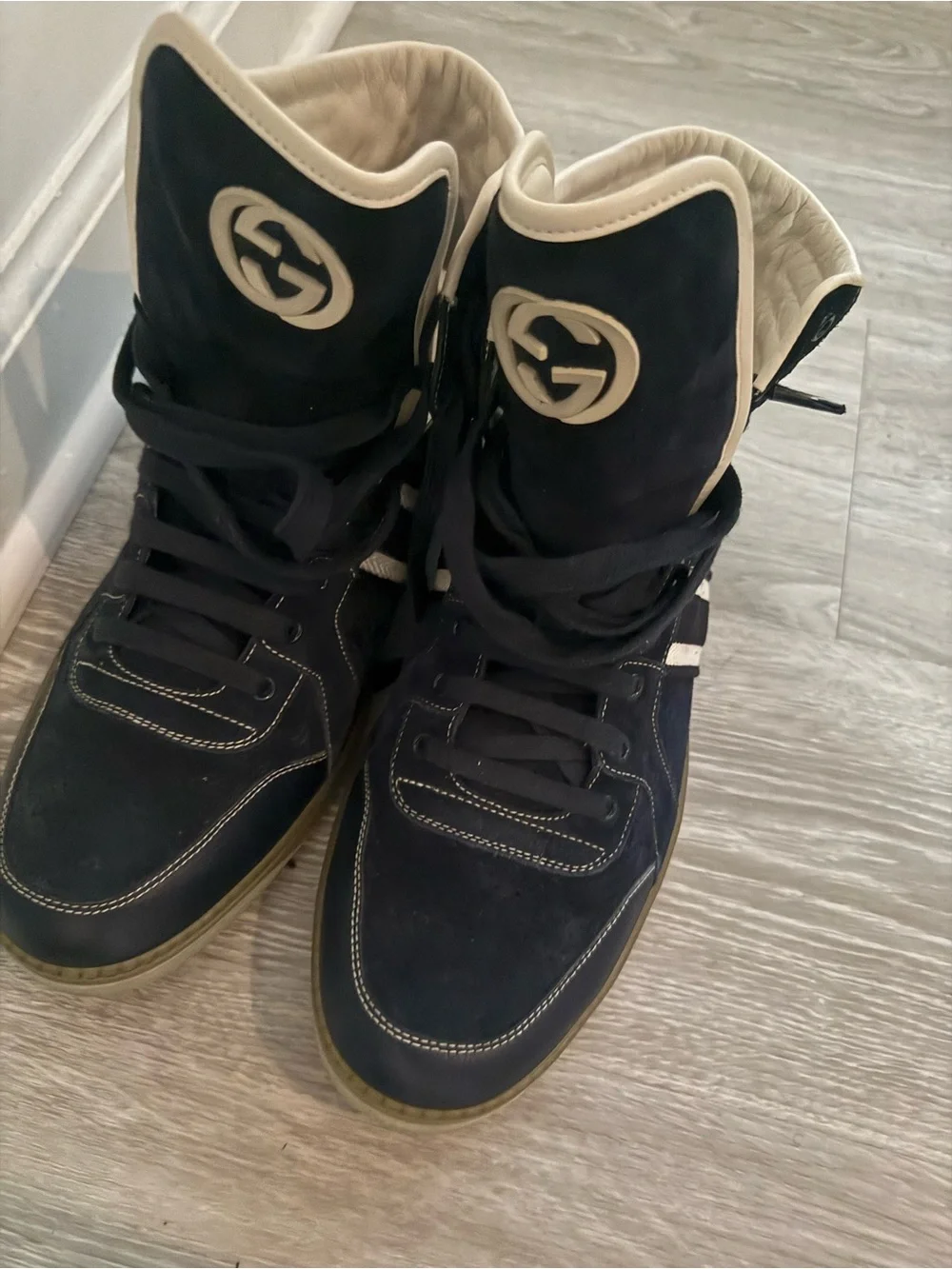 Gucci Navy and White High-Top Sneakers size 12